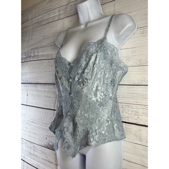 Victoria's Secret Gold Label Vintage Medium Blue Satin Button Lace Camisole Y2K - Picture 3 of 10